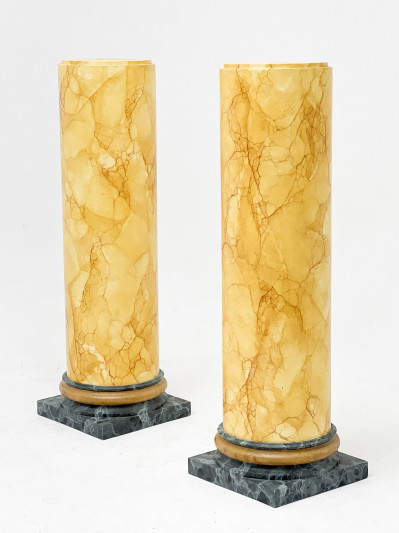 Trompe-l'œil Painted Marble Pedestals, Pair, along with Faux Marble Urns, Pair