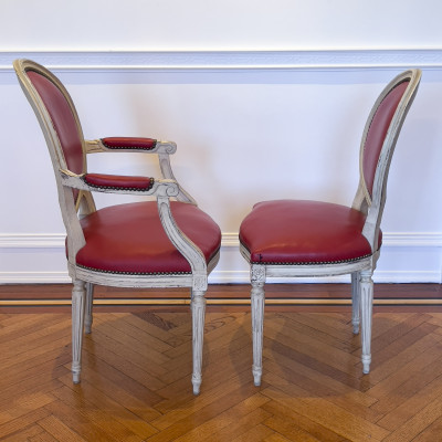Louis XVI Style Grisaille Chairs by Baker, Group of 14