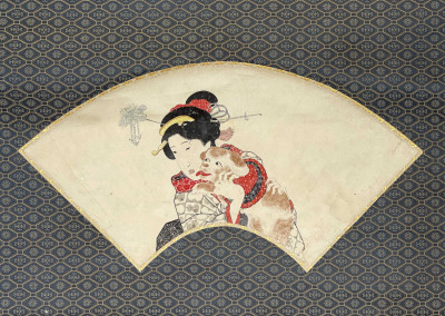 Image for Lot Japanese Hanging Scroll, Geisha with Dog