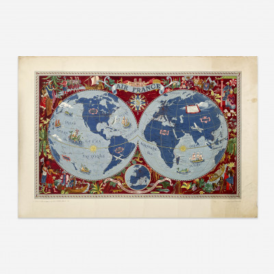 Lucien Boucher - Air France Red Planisphere Poster