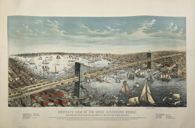 Image for Lot Franklin Square Lithographic Company - Bird's Eye View of the Great Suspension Bridge, NY