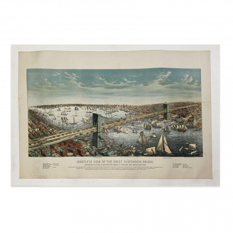 Franklin Square Lithographic Company - Bird's Eye View of the Great Suspension Bridge, NY