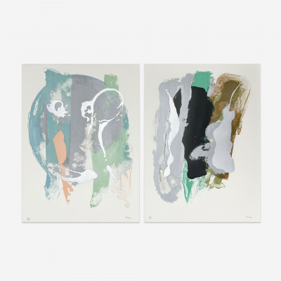 Cleve Gray - Green and Silver Compositions, 2 Prints