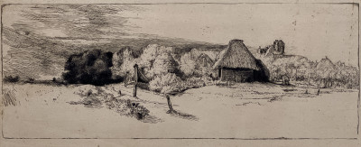 after Rembrandt van Rijn - Landscape with Trees, Farm Buildings, and a Tower