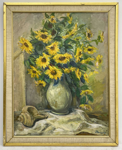 Albert Bela Bauer - Still life of Sunflowers with Sea Shell