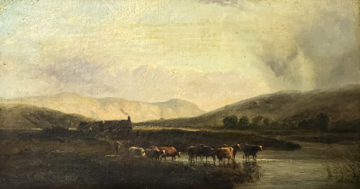 Image for Lot George Shalders - Untitled (River Landscape with Cattle)