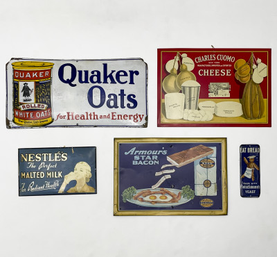 Image for Lot Vintage Enamel Food Signs, Group of 5