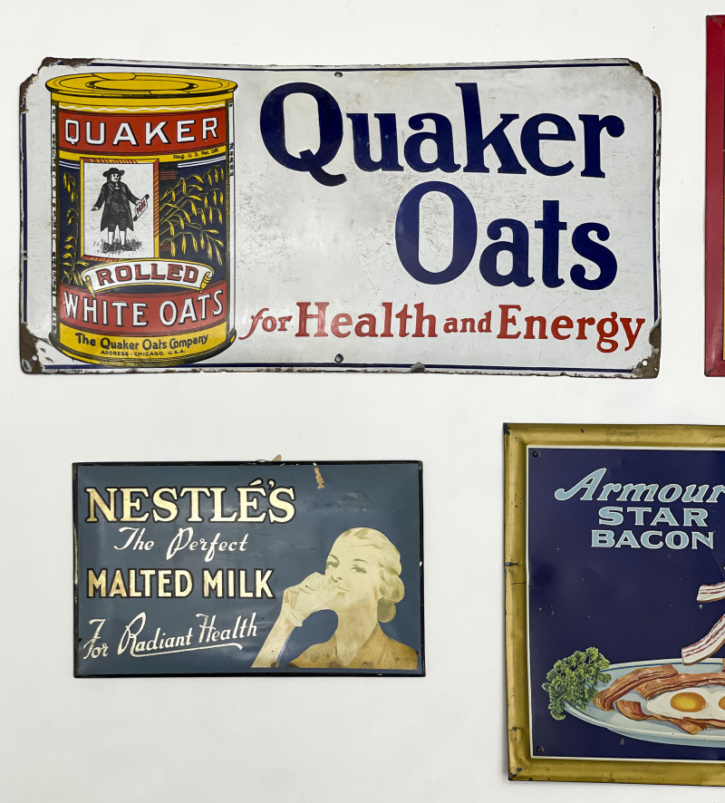 Vintage Enamel Food Signs, Group of 5