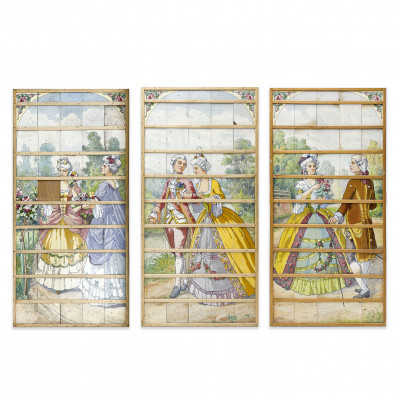Image for Lot Victorian Garden Scene Tile Panels