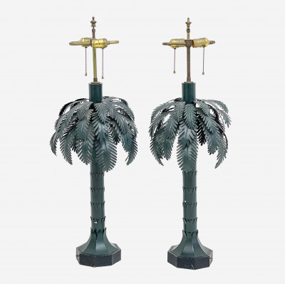 Metal Palm Tree Lamps, Pair