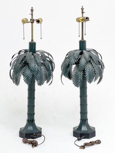 Metal Palm Tree Lamps, Pair
