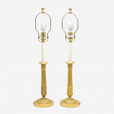 French Dore Candlestick Lamps, Pair