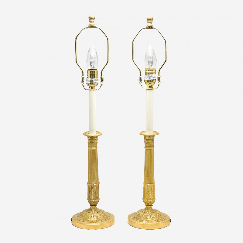 French Dore Candlestick Lamps, Pair