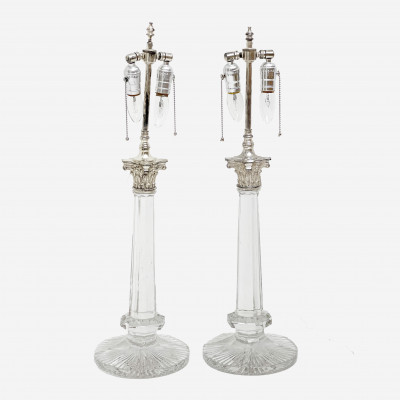 Corinthian Column Glass Lamps, Pair