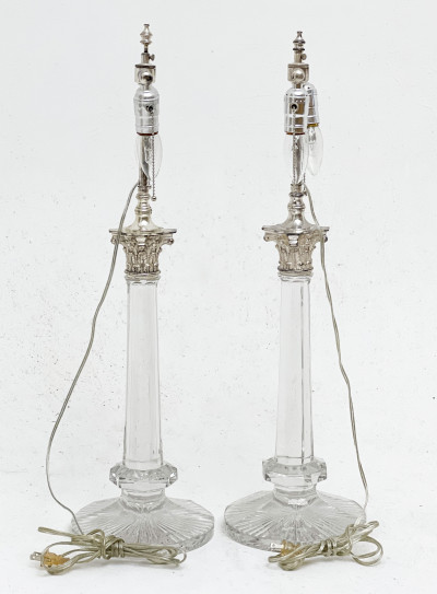 Corinthian Column Glass Lamps, Pair