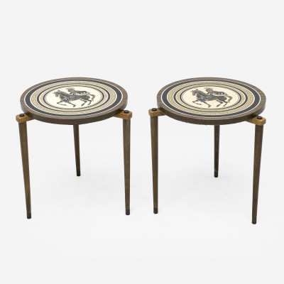 Piero Fornasetti Style Greek Motif End Tables, Pair