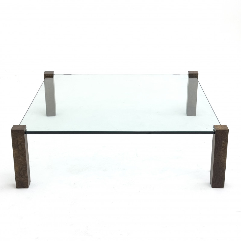 Floating Glass and Burl Wood Coffee Table