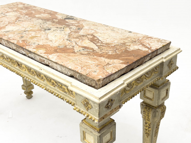Italian Neoclassical Parcel Gilt Carved Wood Console Tables, Pair