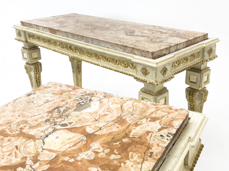 Italian Neoclassical Parcel Gilt Carved Wood Console Tables, Pair