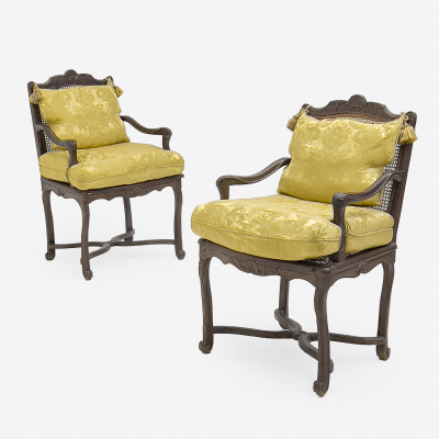 Image for Lot Régence Period Caned Fauteuils, Pair