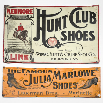 Image for Lot Embossed Tin Shoe Signs, Group of 2