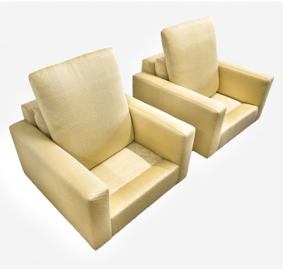 Mid Century Modern Probber Style Cube Club Chairs, Pair