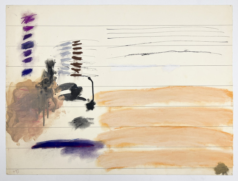 Joan Snyder - Untitled (Linear Composition in Black, Purple, and Orange)