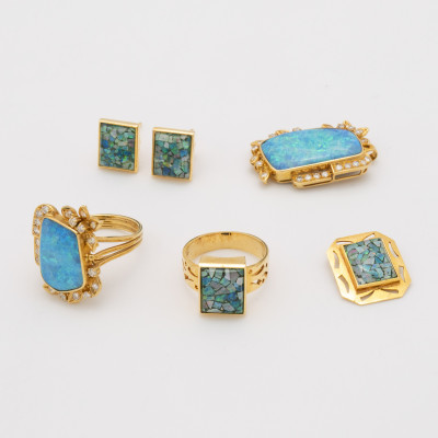 Image for Lot Gold Opal and Diamond Suite