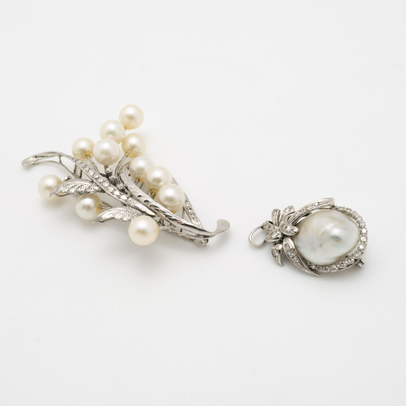 Cultured Pearl and Diamond Pendant and Brooch
