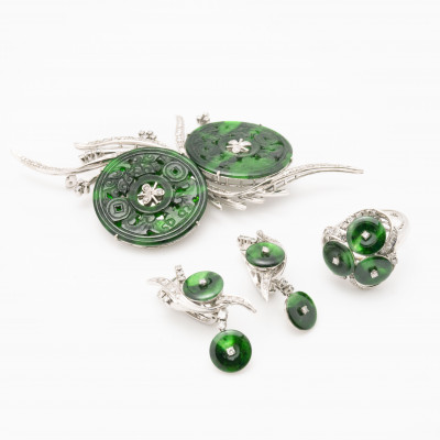 Image for Lot Jade and Diamond Set