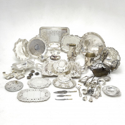 Image for Lot Large Silver Plate Service Ware, Group of 55
