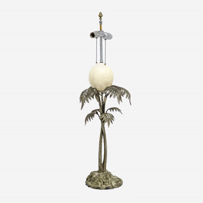 Image for Lot Brass Palm Tree and Ostrich Egg Lamp