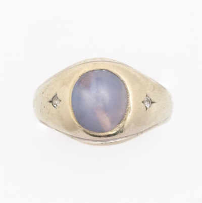Image for Lot Natural Star Sapphire Oval Cabochon Ring, White Gold