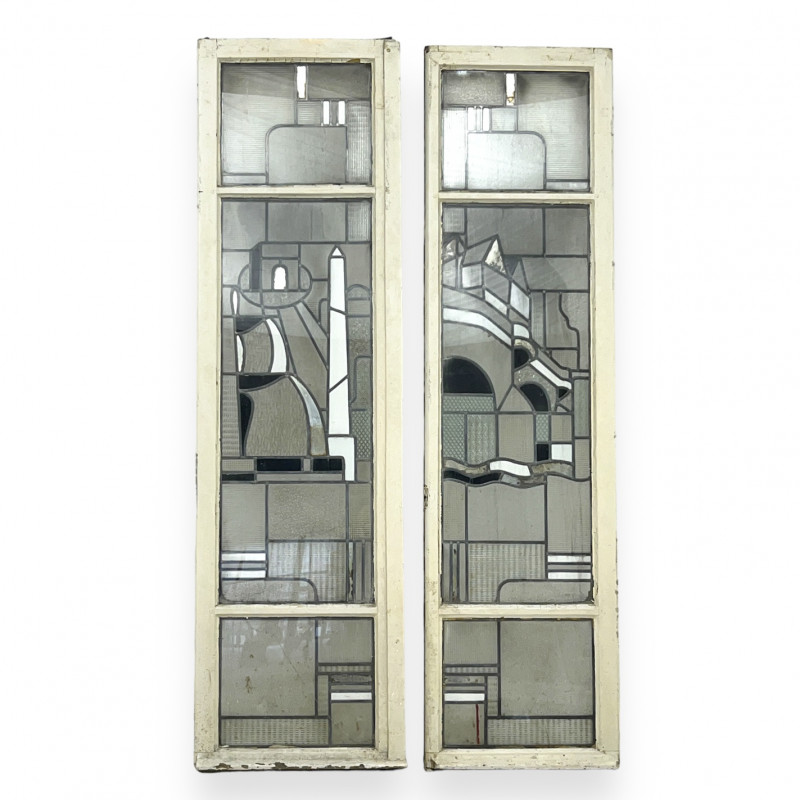 Stained Glass Paneled French Doors, Pair
