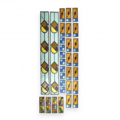 Image for Lot Art Deco Stained Glass Decorative Panels, Group of 30