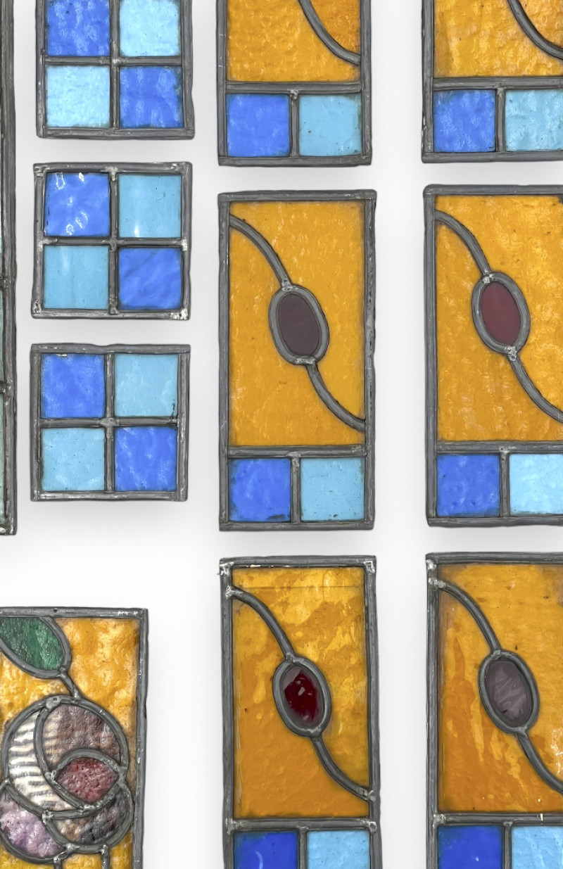 Art Deco Stained Glass Decorative Panels, Group of 30