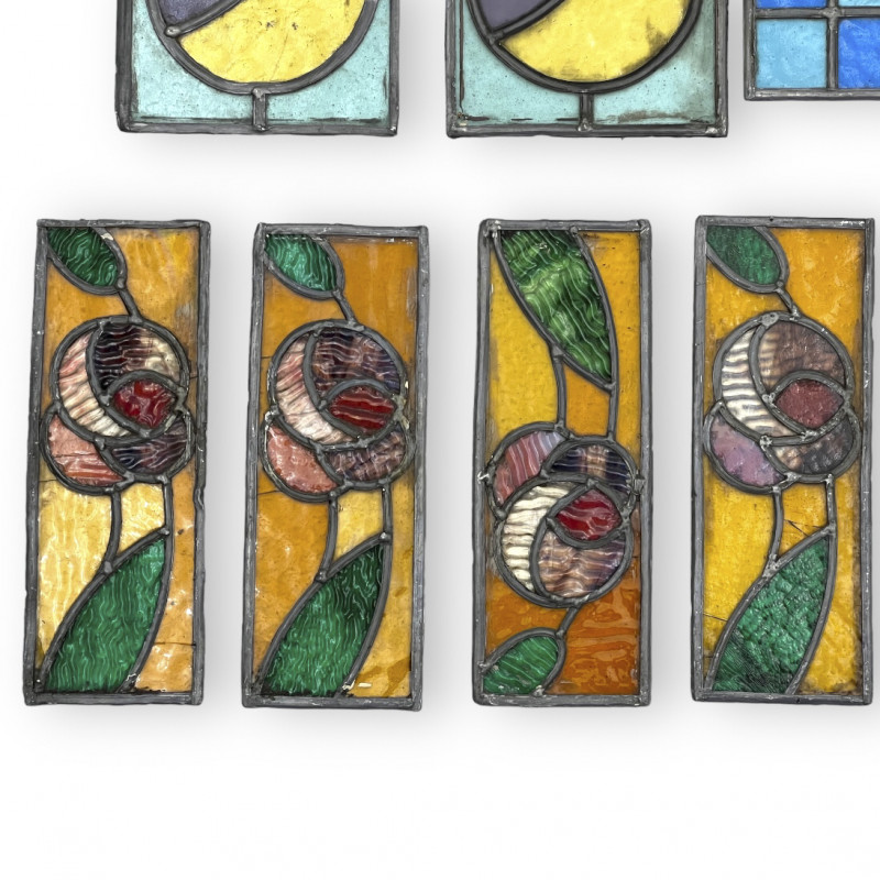 Art Deco Stained Glass Decorative Panels, Group of 30