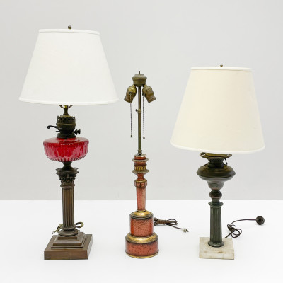 Electrified Oil Lamps, Group of 3