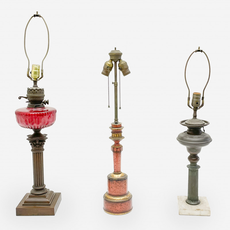 Electrified Oil Lamps, Group of 3