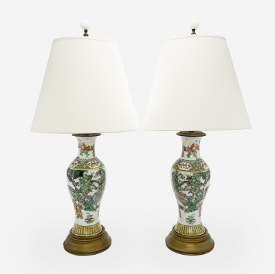 Image for Lot Pair of Famille Verte Chinese Vases Mounted as Lamps