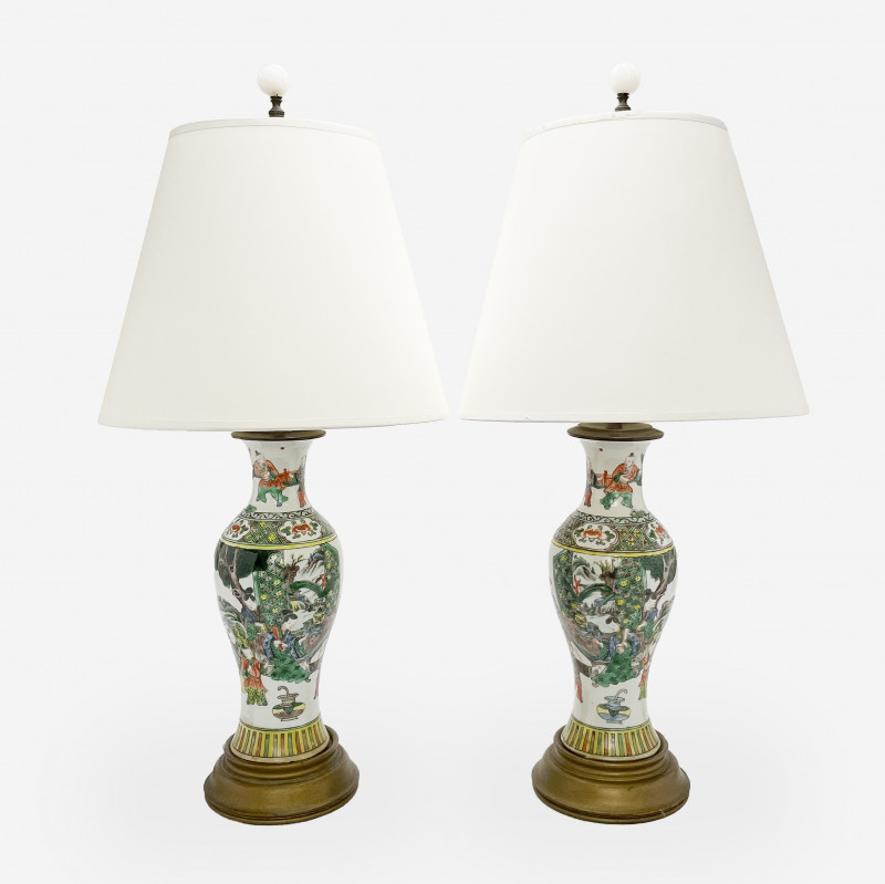 Pair of Famille Verte Chinese Vases Mounted as Lamps