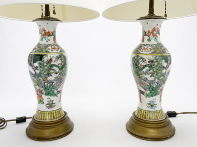 Pair of Famille Verte Chinese Vases Mounted as Lamps