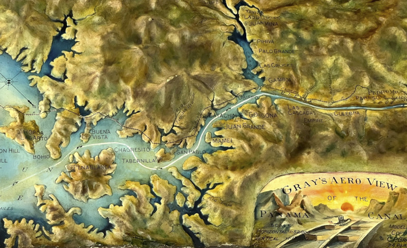 Gray's Aero Topographical View Map of the Panama Canal