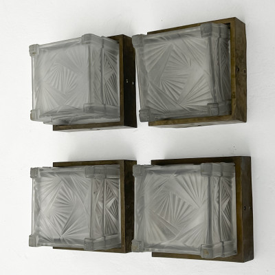Four J. Robert Art Deco Glass Light Fixtures