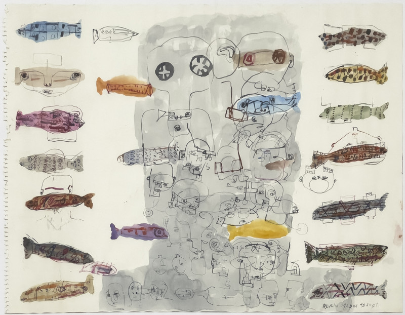 Renelio Marin - Untitled (Fish and Figures)