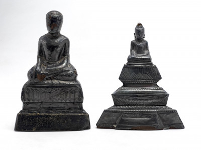 Cambodian - Silver Foil Covered Seated Buddha, Group of 4