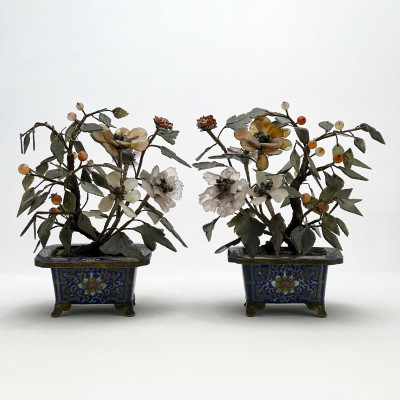 Image for Lot Chinese - Jade Tree in Cloisonné Flower Pot, Pair