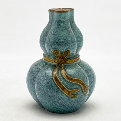 Image for Lot Chinese - Robin's Egg Glaze and Gilt Double Gourd Vase