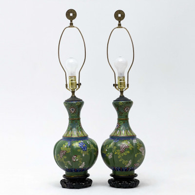 Chinese - Cloisonné Vases Mounted as Lamps, Pair