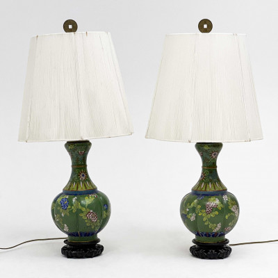 Chinese - Cloisonné Vases Mounted as Lamps, Pair